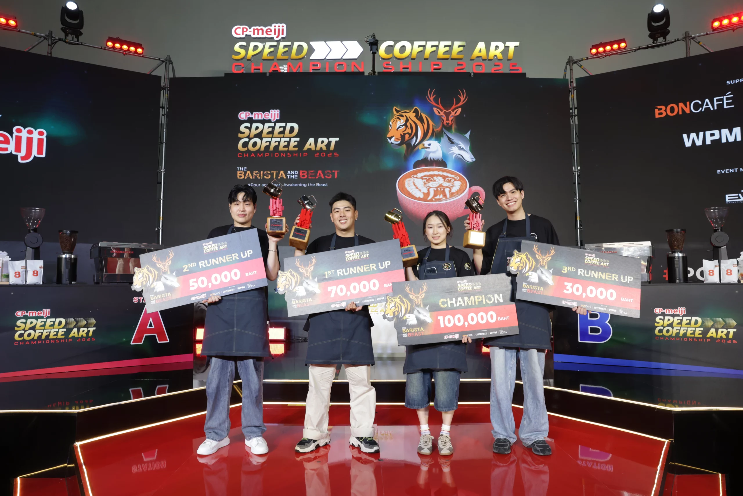“ระเบิดความมันส์! Wai Wai บาริสต้าจากจีน ผงาดคว้าแชมป์ ‘CP-Meiji Speed Coffee Art 2025’ สะกดสายตาคนทั้งงาน!”