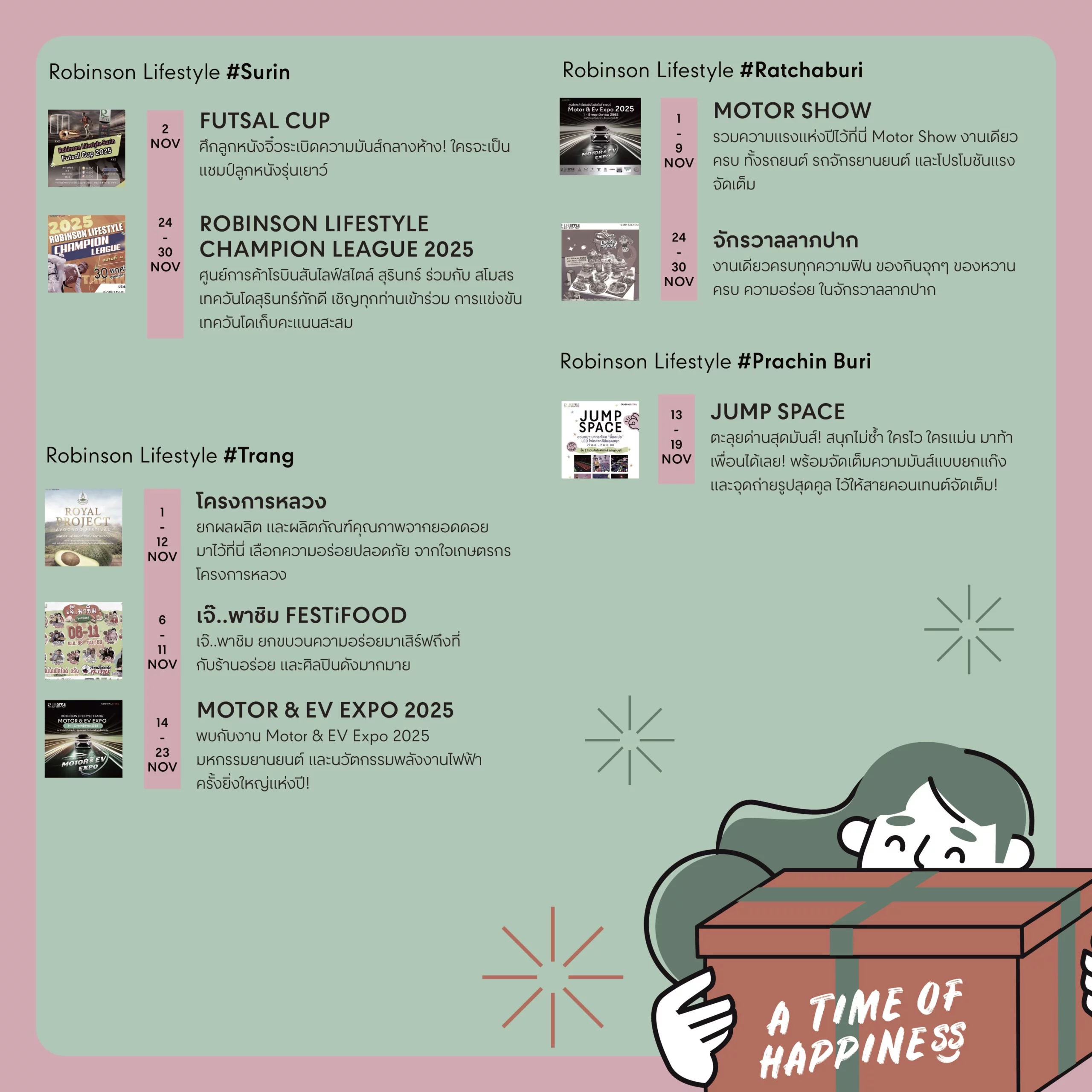 โรบินสันไลฟ์สไตล์ ชวนร่วมแบ่งปันช่วงเวลาแห่งการให้ ส่งต่อความสุขปลายปีไปกับกิจกรรมสร้างสรรค์กว่า 100 อิเวนต์ ตลอดเดือนพฤศจิกายนนี้ที่โรบินสันไลฟ์สไตล์ทุกสาขาทั่วประเทศ