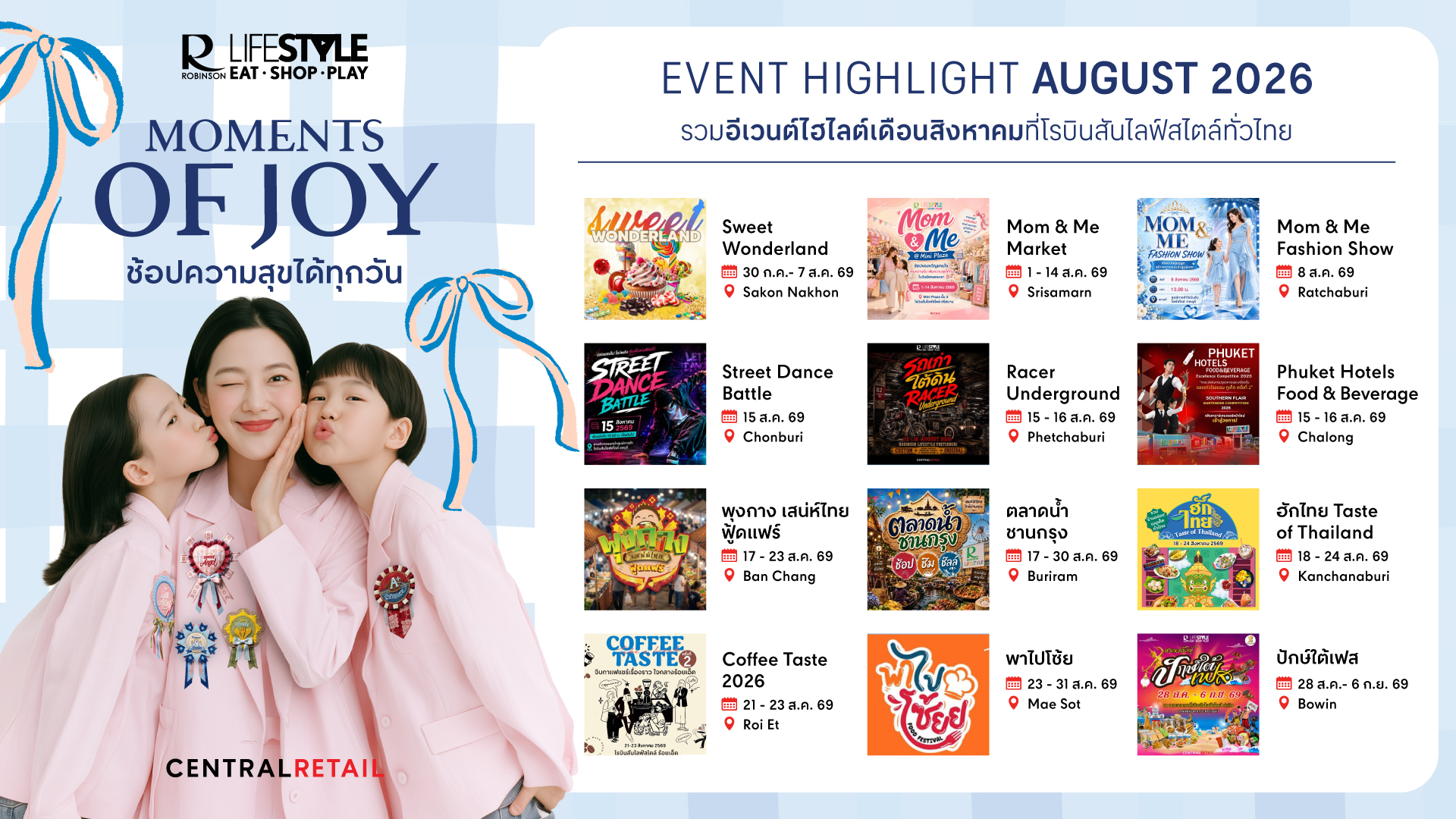 ควงคุณแม่เที่ยวทั่วไทย! โรบินสันไลฟ์สไตล์ ชวนฉลองเดือนแห่งวันแม่ส่งแคมเปญ “Moments of Joy” ปักหมุด 12 อีเวนต์ไฮไลต์ห้ามพลาดตลอด สค.นี้